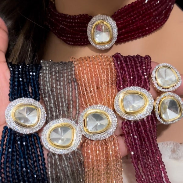Fine Kundan Choker/Earrings/Exquisite Moissanite Uncut Kundan/Kundan Choker/Diamond Choker/Indian Jewelry/Pakistani Jewelry