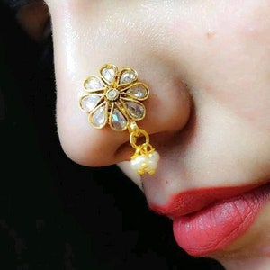 Polki Kundan/ Clip On Nose Ring/ Gold Nose Ring/ Nath/ Boho Jewelry/ No Piercing/ Nose Clip/ Nose Ring/  Nose Ring/ Ear Cuff
