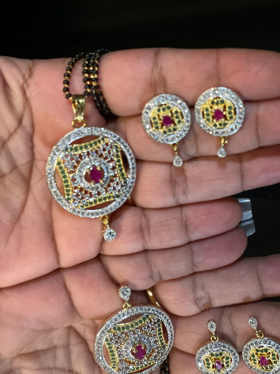 Emerald Ruby Diamond Pendant Set/gold 