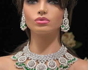 Silver Polki Kundan Choker/Earrings/Tikka/Indian Choker/Pakistani Jewelry/Punjabi Jewelry/Pakistani Wedding/Indian Jewelry/Pakistani Choker