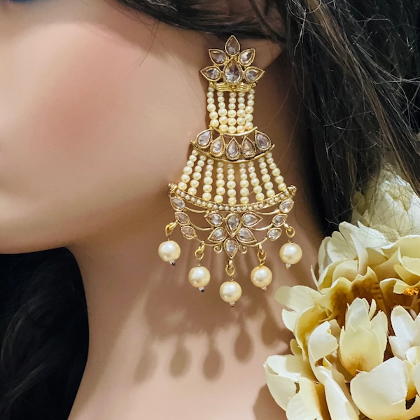 Polki Kundan Earrings/Chandbali Earrings/Bollywood Earring/Indian Earrings/Pakistani Earrings/Indian Jewelry/Punjabi Jewelry