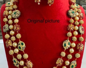Collier 3 couches/Collier Kundan/Collier en pierre de Jadau/Collier indien/Bijoux indiens/Bijoux pakistanais/Collier Kundan