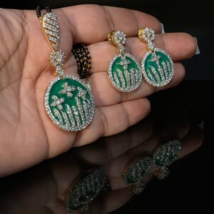 Green Diamond Pendant/ Diamond Earrings/ Pendant Set/ Statement Jewelry/ Indian Jewelry/ Pakistani Jewelry