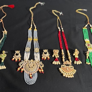 Elegant All 4 Long Necklace Set with Earrings - Indian & Pakistani Wedding Jewelry