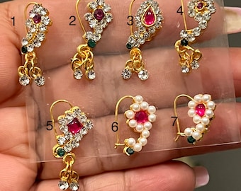 Smallest Maharashtrian Gold Plated Clip With Drop Nath Indian Jewelry Piercing Clip On Nose Ring Indian Nose Ring Left Side