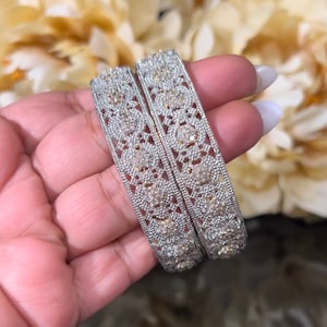 2.6/2.8/Diamond Bangles/Dull Gold And Rhodium Plating/Pair/Indian Bangles/Pakistani Bangles/Punjabi Bangles