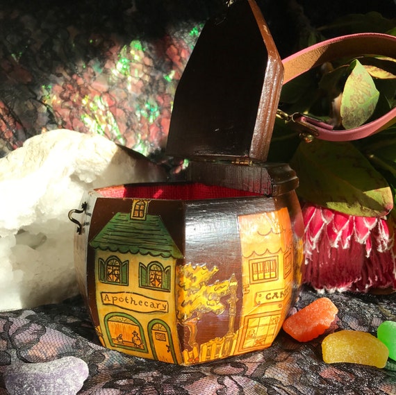 Apothecary box purse with and florist store.