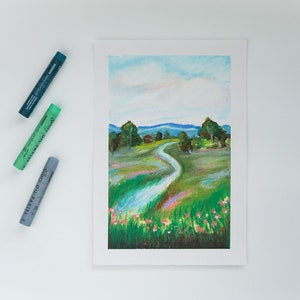 Original landscape painting | oil pastels 5.75 x 8.5