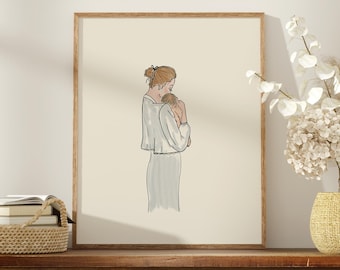 Mother and Baby Sketch Art Print – Nursery Decor (8x10)