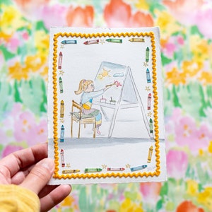 Original Little Girl painting 5x7&quot; - Paper cut art