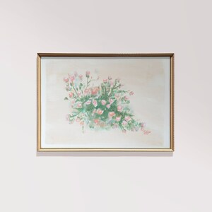 Original pink roses painting 5x7&quot; - Minimalist original painting, vintage floral painting