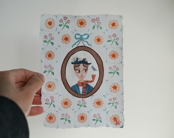Original acrylic Mary Poppins painting approximately 5x7.25" with deckled edges | SuperCalifragilisticExpialidocious