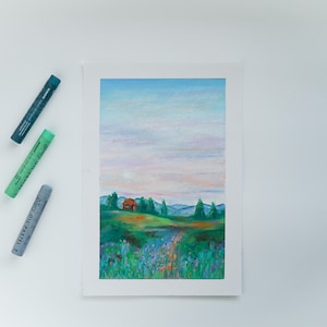 Original oil pastel landscape painting 5.75 x 8.5”