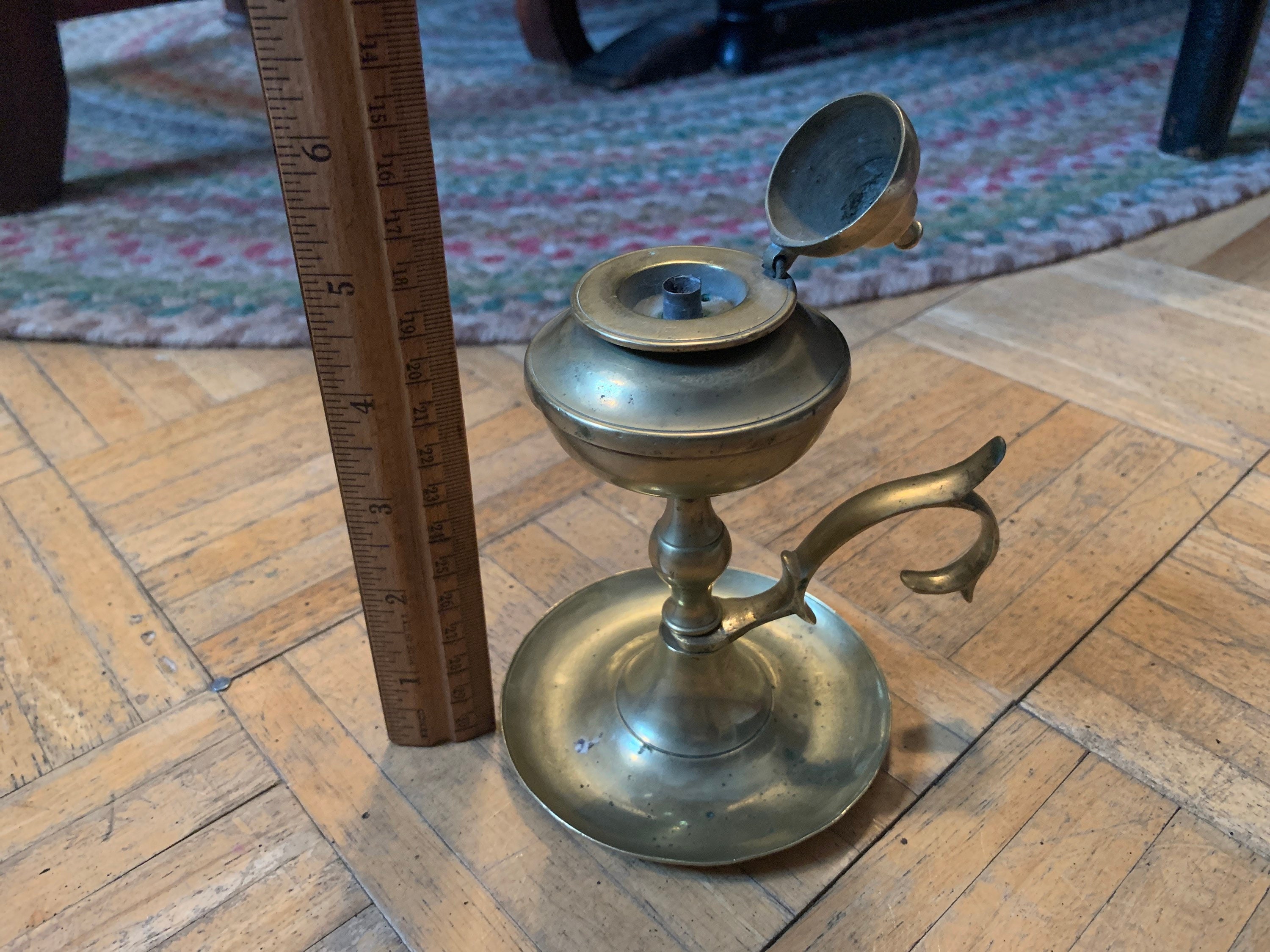 19th century Brass Fluid Oil Lamp w Decorative Finger Ring Etsy