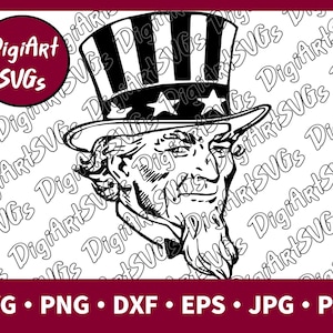 Uncle Sam SVG, 4th Of July SVG File, Fourth of July Shirt Graphics, Cutting File Printable Clipart Vector Digital png, pdf, jpg, eps, dxf