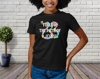 Follow The Path of Jesus white VBS Adult volunteer participant shirt Childrens Church Camp Shirt Unisex Softstyle T-Shirt