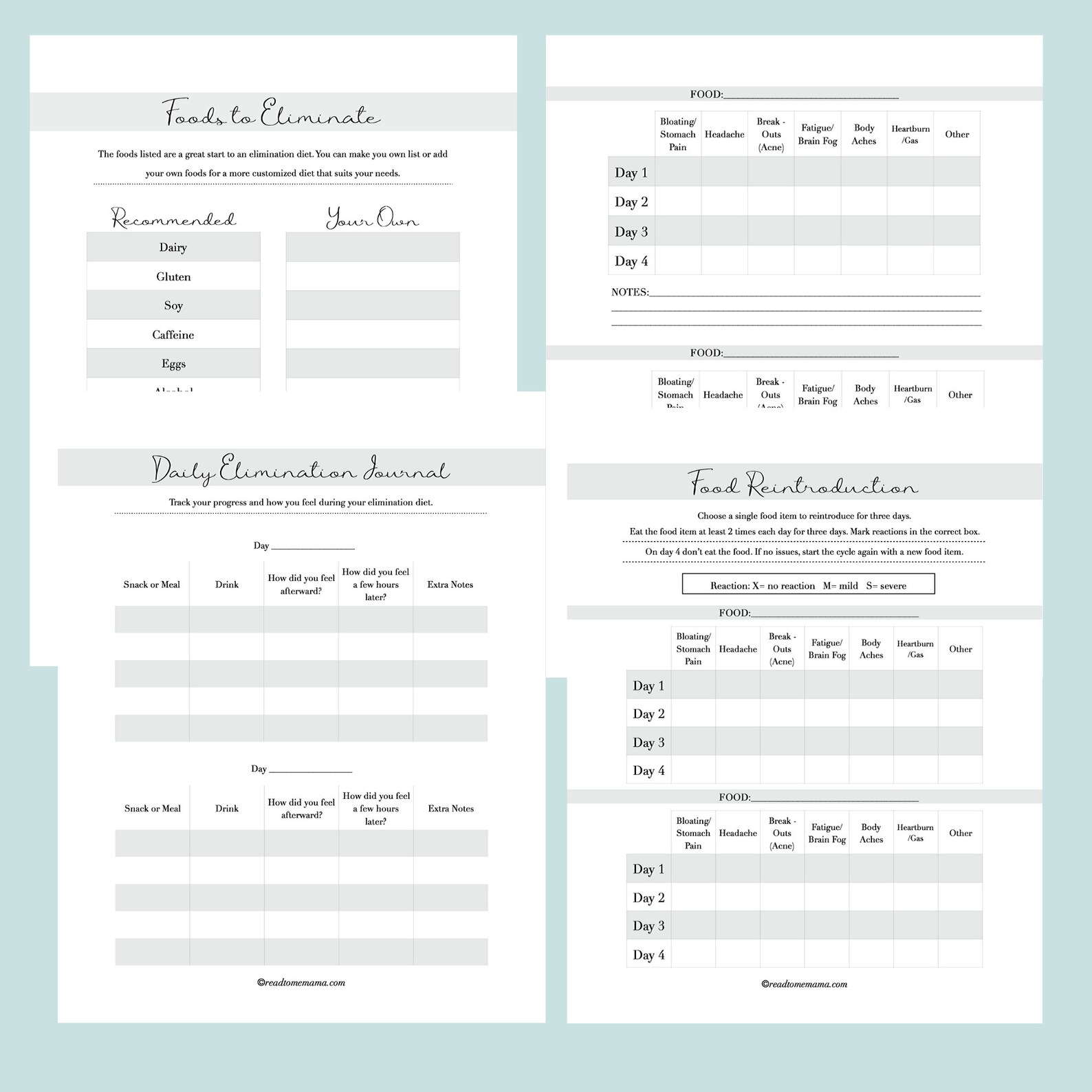 Food Elimination Diet/journal Printables Food Journal Printables Elimination Diet and