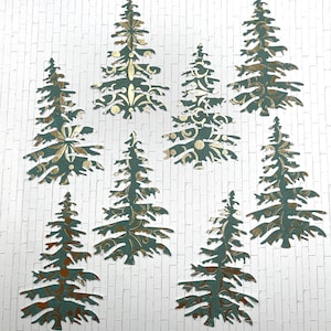 Die Cuts Foiled Green Christmas Trees 8 Pieces Cardstock Scrapbook Embellishments Pine Tee Cut Outs Decorative Trees for Cards and Journals