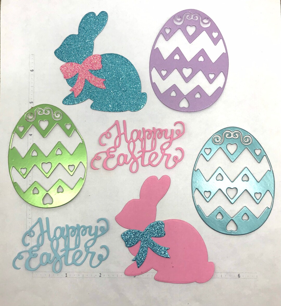 Die Cuts Easter Egg Bunny Rabbit 12 Pieces Glitter Foil Cardstock