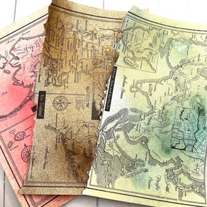 OOAK Vintage Maps Antiqued Inked 24 Pcs Book Pages Ephemera Mixed Media Paper Pack Art Book Pages Inked Map Papers for Journals and Cards