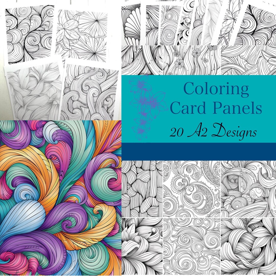 Coloring Card Panels Abstract Swirls 20 Designs White Cardstock for ...