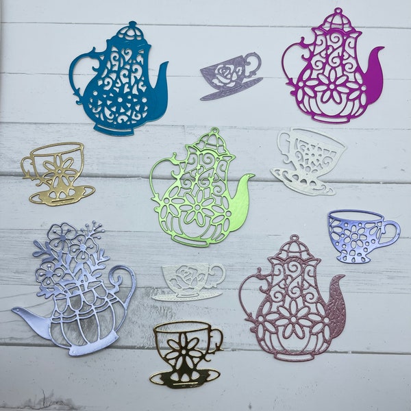 Die Cuts Teapot Teacup 10 Pieces Foil Mirror Pearl Cardstock Teacup Teapot Die Cuts Teapot Shapes Paper Teacups Card Topper Teapots Tea Cups