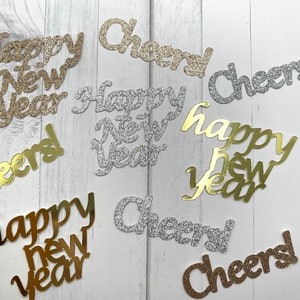 Die Cuts HAPPY NEW YEAR 10 Pieces Cheers Foil Mirror Glitter Cardstock Card Sentiments Words for Cards New Years Sayings Card Words