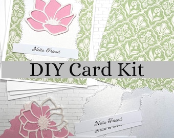 DIY Flower All Occasion Card Kit 4 Cards Make Your Own Flower Greeting Cards Pastel Flower A2 Creative Card Kit Gift for Crafty Mom
