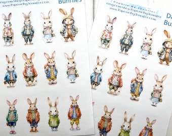 Journal Stickers Dapper Bunnies 2 Sheets 24 Stickers Journal Embellishments Rabbit Stickers Dressed Rabbits Cute Animal Stickers Art Sticker