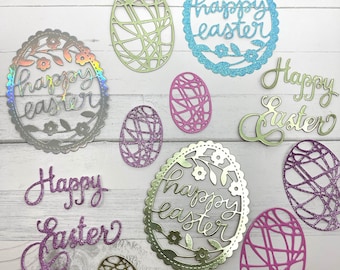 Die Cuts Happy Easter Egg 8 Pieces Glitter Foil Cardstock Easter Egg Die Cuts Easter Crafts Easter Card Paper Easter Eggs Cut Outs Easter