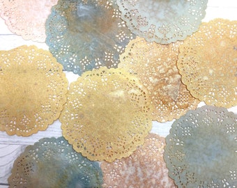 Doilies Dyed Vintage Style Ephemera 10 Pc Lace Doilies 3 1/2 inches Tea Dyed Inked Junk Journal Doilies Vintage Style Doily Journal Decor