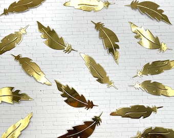Die Cuts Feathers 38 Pieces -Gold Mirror Cardstock -Paper Feathers for Cards