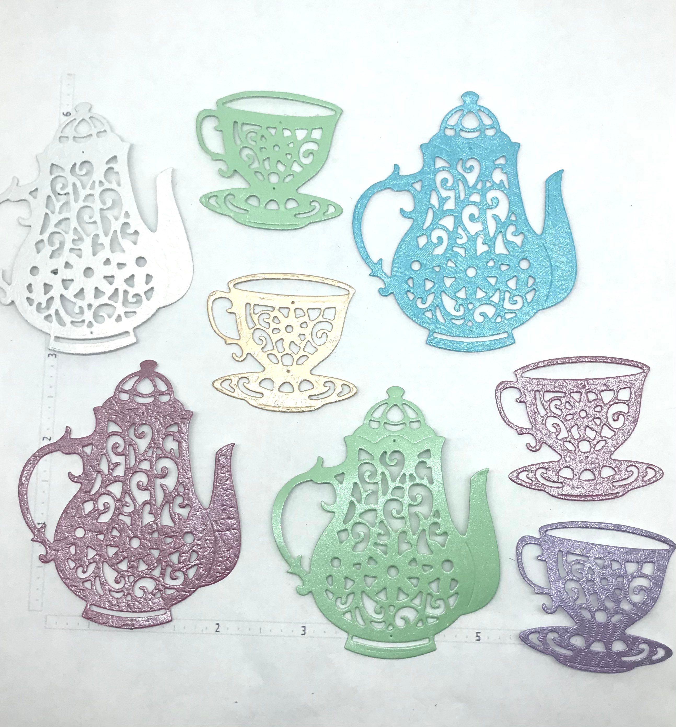 Die Cuts Teapot Teacup 12 Pieces Textured Specialty Cardstock Etsy
