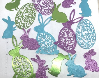 Easter Egg Bunny Rabbit Die Cuts 21 Pieces Glitter Foil Cardstock Easter Embellishments Easter Decor Easter Egg Die Cuts Paper Easter Rabbit
