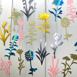 Die Cuts WildFlowers 16 Pieces Foil Mirror Basic Cardstock Flower Die Cuts Paper Wildflower Cut Outs Wild Flower Paper Flowers