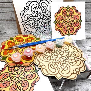 DIY Paint Kit Mandala Craft Kit Activities Wood Paint Set Gift Bridal Shower Activities Design E