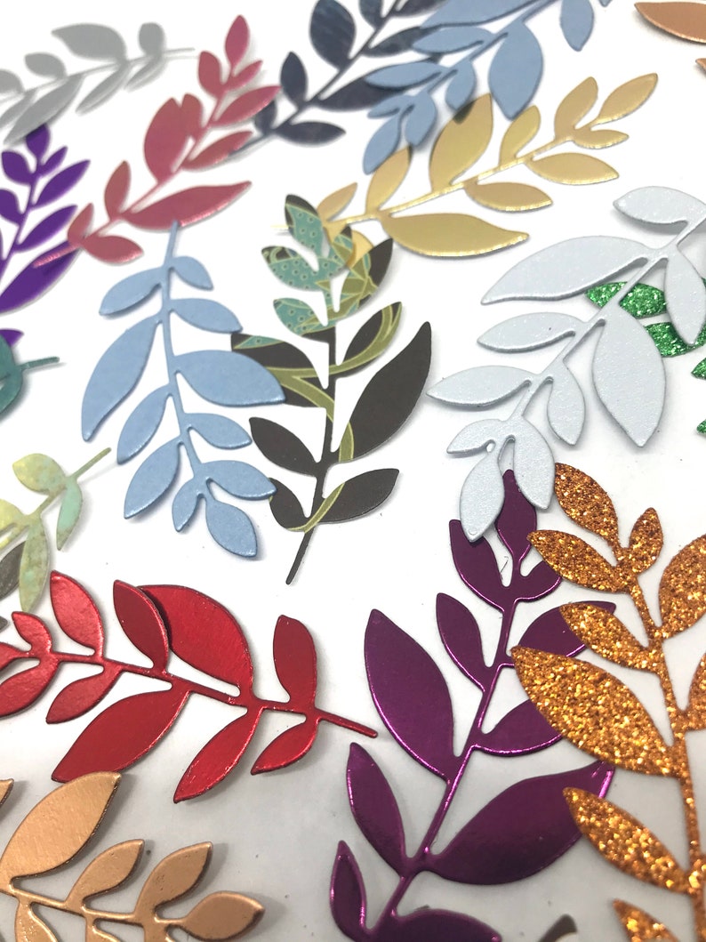 greenery die cuts, greenery shapes, paper leaves, greenery cut outs, leaves for cards, leaves for journals, card making supplies, journal supplies, card maker gifts, paper craft supplies, leaves for wedding invitations, card toppers