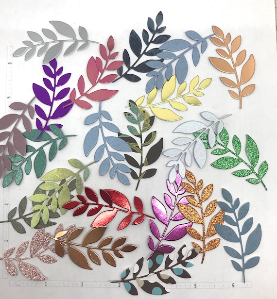 Die Cuts Leaf Spray Mixed Colors 20 Pieces Foil Glitter Shimmer Cardstock Paper Leaf Sprays Paper Leaf Die Cuts Leaves for Cards
