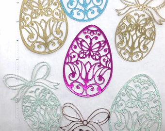 Die Cuts Large Filigree Easter Egg 6 Pieces Glitter Foil Cardstock Easter Embellishments Intricate Egg Die Cuts Easter Die Cuts Easter Eggs