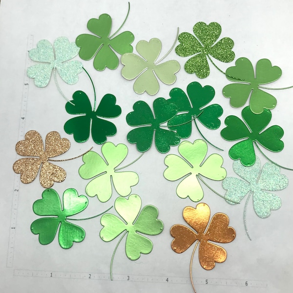 Die Cuts Shamrock Leaf Mixed Colors 15 Pieces Foil Glitter Shimmer Cardstock Paper Shamrock Shapes Lucky Shamrock Confetti Shamrock Cutout