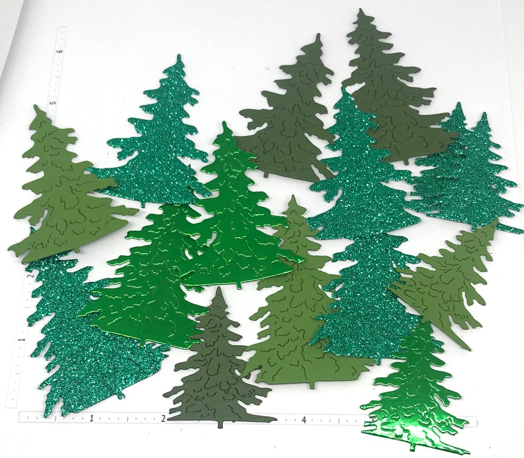 Die Cuts Christmas Pine Trees 15 Pieces Foil Mirror Glitter Basic