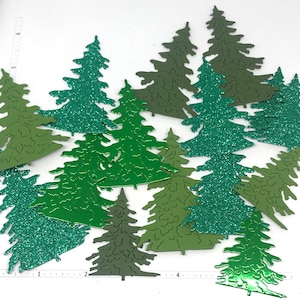 Die Cuts Christmas Pine Trees 15 Pieces  Foil Mirror Glitter Basic Cardstock Pine Tree Die Cuts Pine Trees for Cards Pine Trees Cut Outs