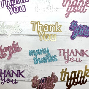 Die Cuts Thank You Sentiment Medium 12 Pieces Foil Mirror Glitter Basic Cardstock Thank You Sayings Thank You for Cards Thanks Cut Outs
