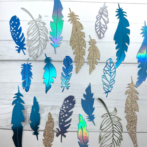 Die Cuts Feathers 16 Pieces Foil Basic Cardstock Feather Die Cuts Feathers for Cards and Journals Bird Feather Cut Outs Paper Feathers