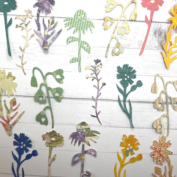 Die Cuts Botanical Garden Wild Flower Spray Assortment 20 Pieces Floral Paper Mix Wildflower Die Cuts Colorful Flower Die Cuts for Cards