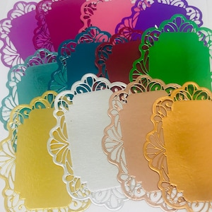Die Cuts Decorative Plaque 4 Pieces Foil Mirror Basic Cardstock Labels for Cards Decorative Card Toppers Lace Card Panel Plaques for Journal