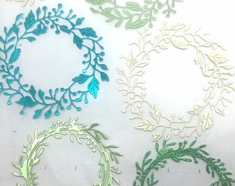 Die Cuts Greenery Wreath - 5 Pieces - Foil Mirror Specialty Basic Cardstock - Wreath Cut Outs Embellishments