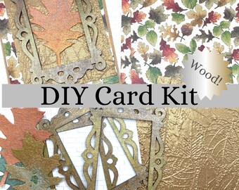 DIY Fall Card Kit 4 Cards Wood Frame Make Your Own Autumn Greeting Cards Leaf A2 Creative Card Kit All Occasion Cards