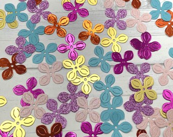 Die Cuts 4 Petal Small Flower 40 Pieces Foil Mirror Glitter Shimmer Basic Cardstock Flowers for Cards Paper Flowers Journal Flower Confetti