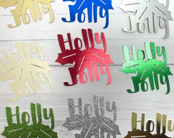 Die Cuts Holly Jolly Christmas 10 Pieces Foil Mirror Glitter Basic Cardstock Christmas Sentiments for Cards Christmas Card Words Holly